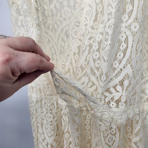 Free People Ivory Heart In Two Relaxed V Neck Lace Fairy Mini Dress Women's M - Picture 5 of 7